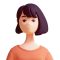 Bright portrait of cute smiling kawaii positive excited funny asian brunette girl short hair in fashion clothes red t-shirt. Teen character avatar minimal style. 3d render isolated on white backdrop.